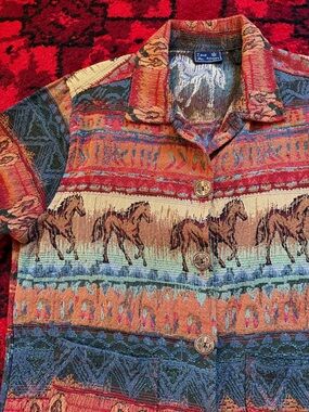 Jane Ashley Multicolor Southwestern Horse/Cowboy Boot Tapestry Jacket